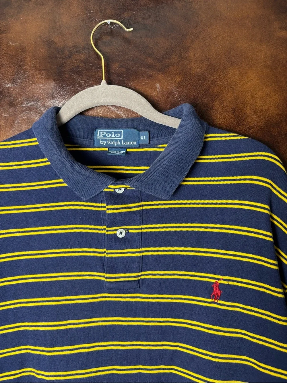 Polo by Ralph Lauren Navy & Yellow Striped Polo with Red Pony